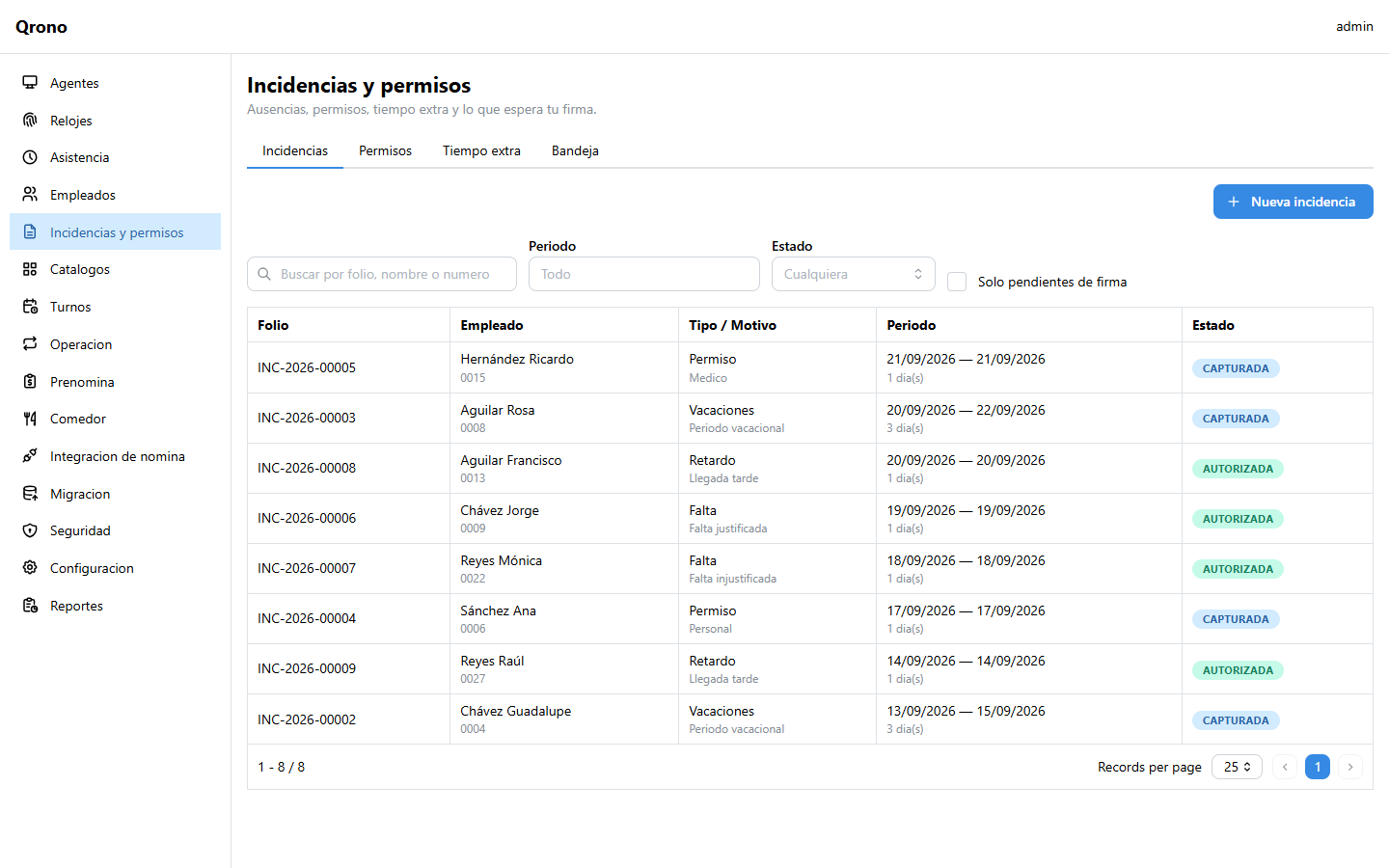 Time-off inbox in Qrono